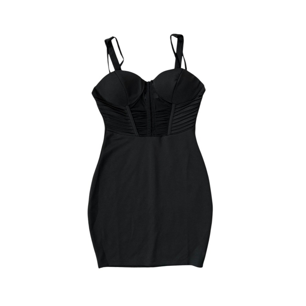 Black & sheer corset mid-drift.Adjustable shoulder straps 
Mini dress size small
